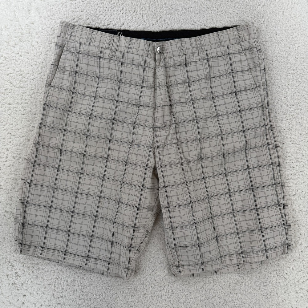 Volcom Mens 38 Beige Plaid Frickin Painted Chino Shorts A09310S0 Casual Y2K
